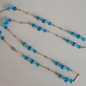 Blue Beaded Pendant Necklace, Gold Toned Necklace, Long Beaded Necklace