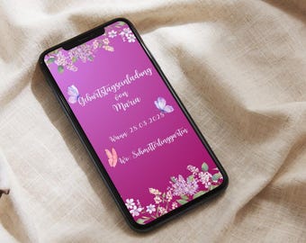 Digitale Geburtstagseinladung Schmetterling | Personalisierte Einladung Mädchen | Kindergeburtstag Printable PDF JPG
