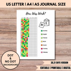 How Was Work Tracker, Printable Productivity Log, Track work, Yearly Tracker, Mood Tracker, Work Log, Journal & Planner Page Inserts