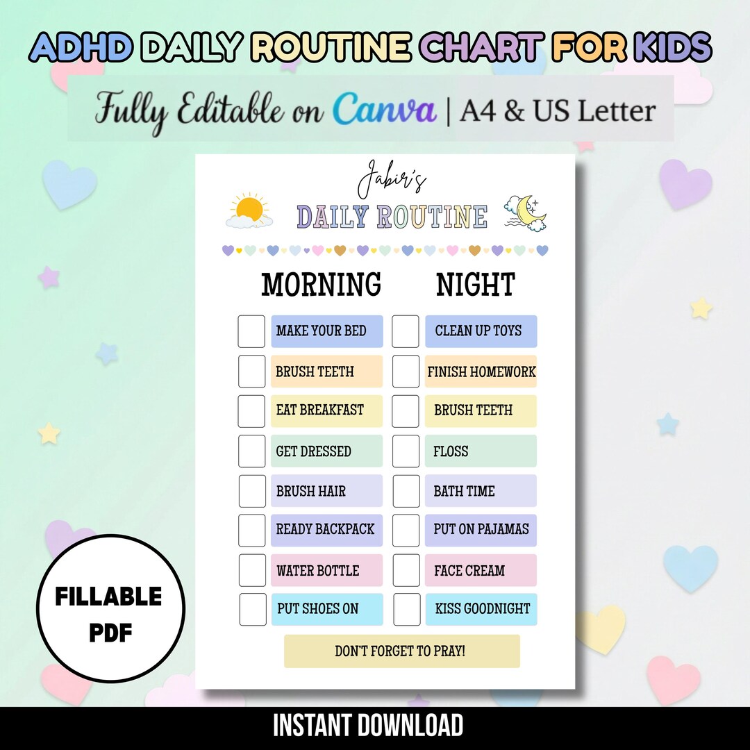 ADHD/ Neurodivergent Daily Routine Chart for Kids & Toddler, Printable ...