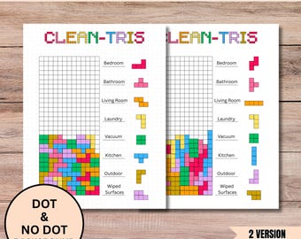Clean-Tris Tracker, Cleaning Tracker, Chore Tracker, Habit Tracker, Cleaning Game, Printable Journal & Planner Page Inserts, Cleaning Tetris