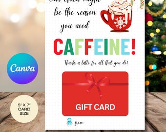 Holiday Teacher Appreciation Coffee Gift Card Holder Printable, Editable Teacher Coffee Gift Card, Teacher Thank You Giftcard Holder PTA PTO