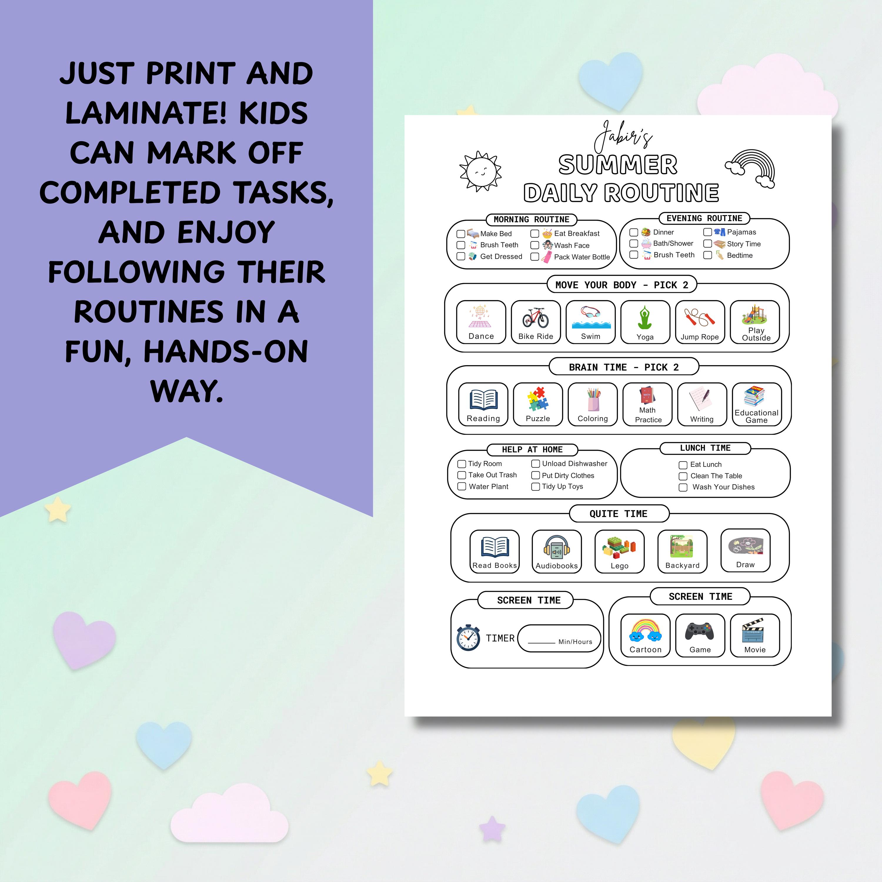 Daily Routine Example Summer Editable Summer Daily Routine for Kids, Summer Chore Chart, Summer ...