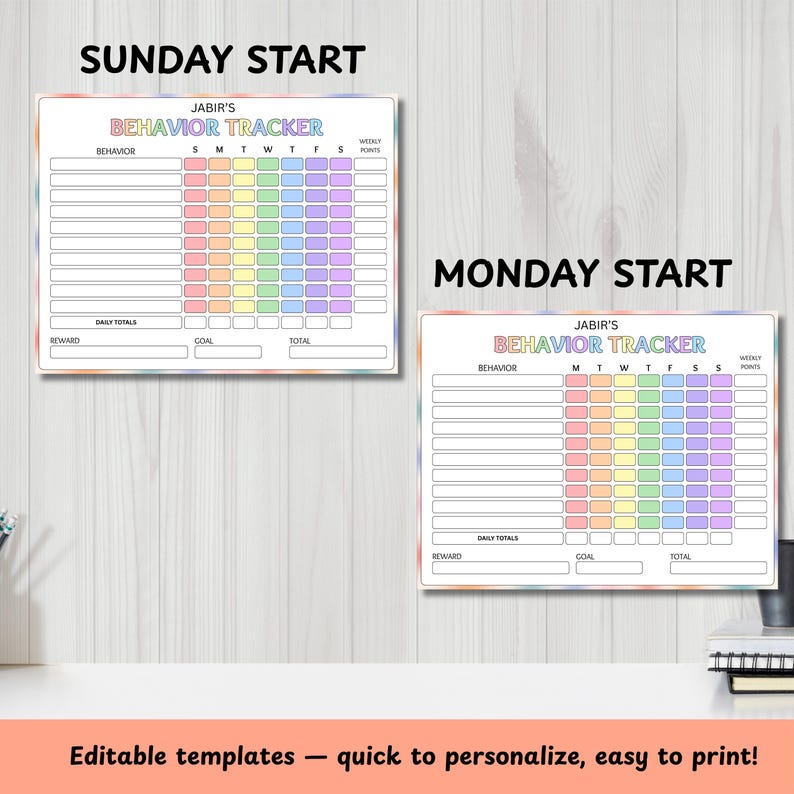 Editable Kids Behavior Chart | Reward, Chore & Habit Tracker (PDF) - Etsy
