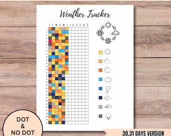 Weather Tracker Printable, Yearly Weather Tracker Template, Track Weather, Weather Log,  Journal & Planner Page Inserts, Daily mood tracker