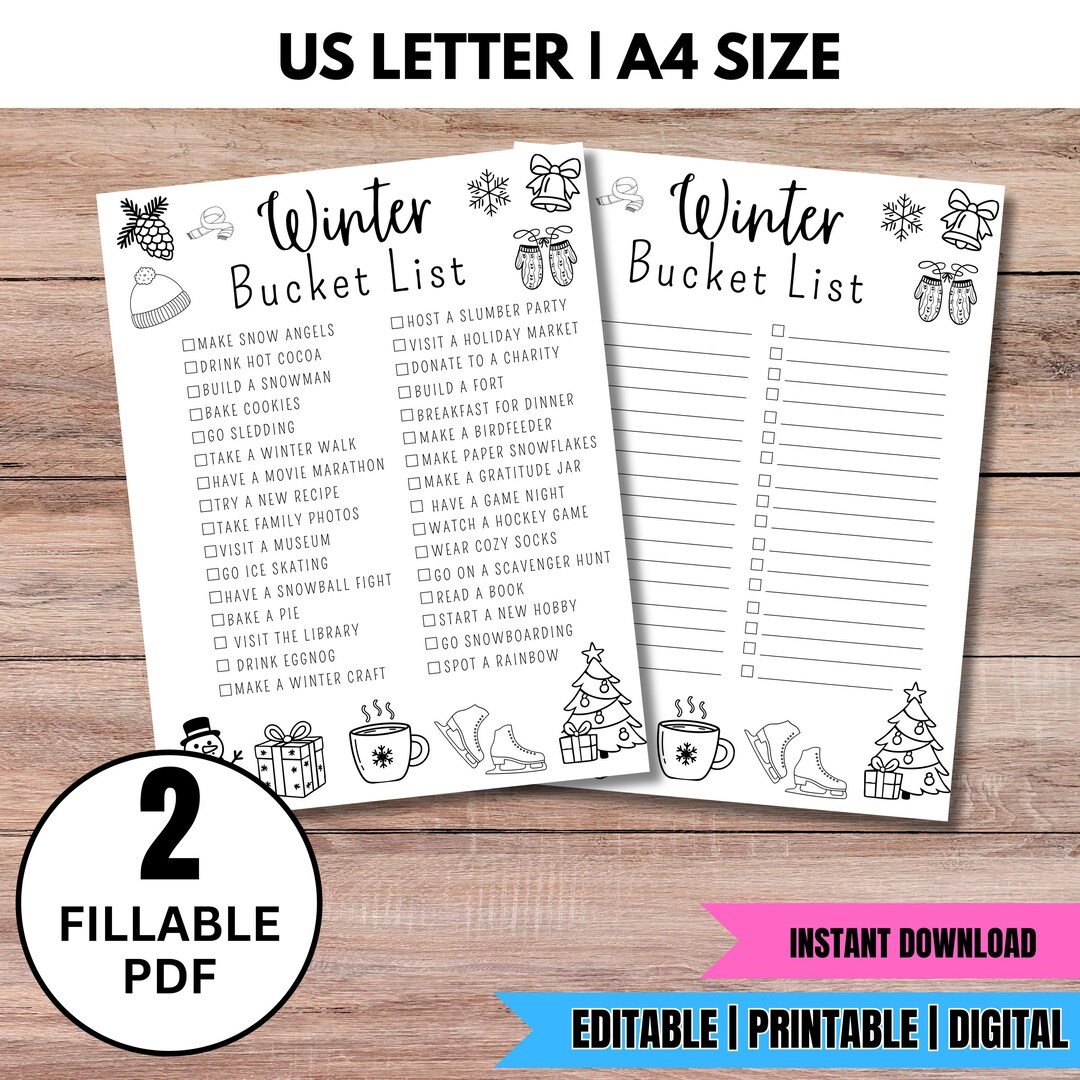 Winter Bucket List Printable, Editable Winter Break Activities ...