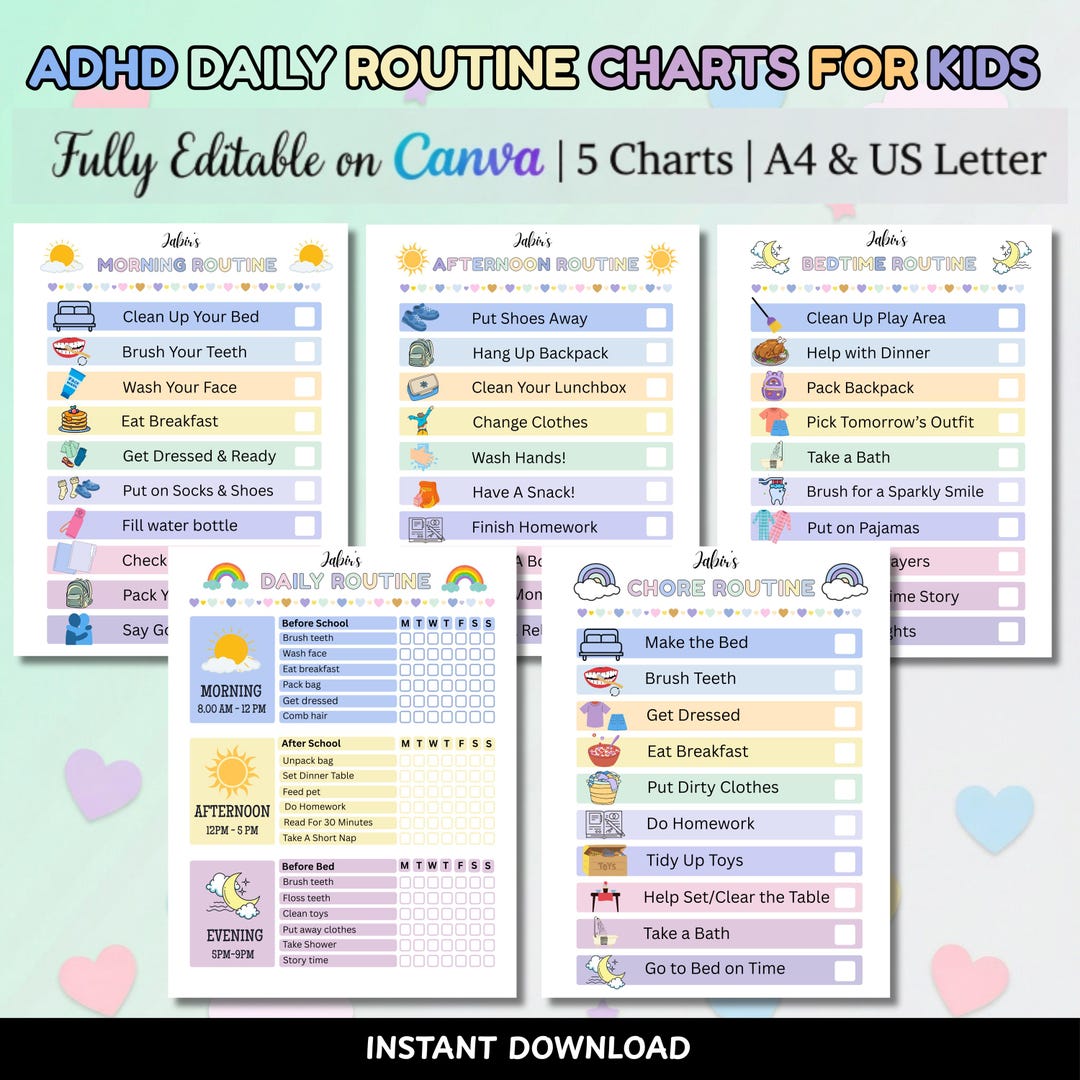 ADHD/ Neurodivergent Daily Routine Chart for Kids & Toddler, Printable ...