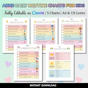 ADHD/ Neurodivergent Daily Routine Chart For Kids, Toddler, Printable Morning Evening Bedtime Daily Visual Schedule, Homeschool Schedule PDF