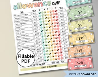Editable Kids Allowance Chart, Weekly Earn Money Chart for Kids, Teens, Tweens, Printable Chore Chart With Allowance Tracker, School Routine