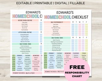 Editable Homeschool Schedule, Kids Homeschool Planner, Homeschool Routine, Homeschool Checklist, School Routine, Daily Schedule Template PDF