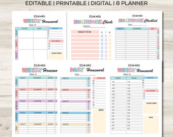 Printable Homework Planner: Student Assignment Tracker (PDF Template + Canva Edit