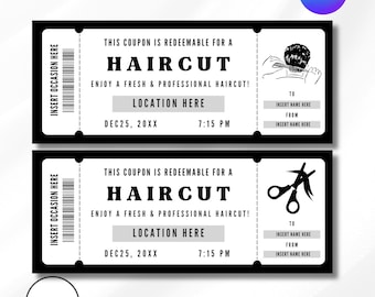 Editable Haircut Coupon, Printable Hair Cut Voucher, Custom Barber Salon Ticket Template, Kids Hair Cut Reward, Custom DIY Gift Certificate