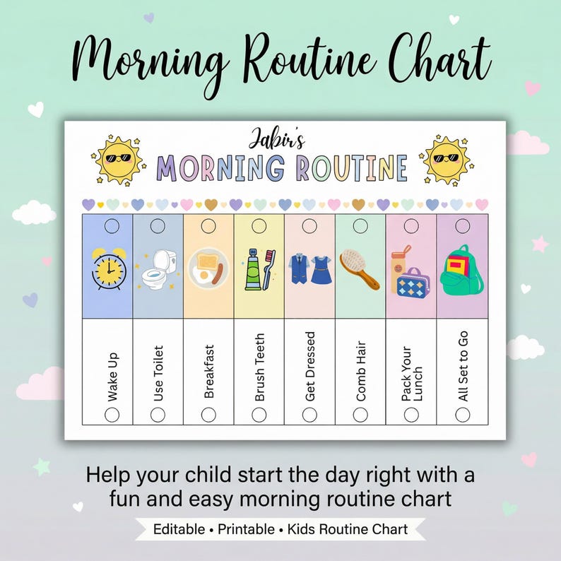 Buy Kids Flip Routine Chart Editable, Printable Daily Morning Evening ...