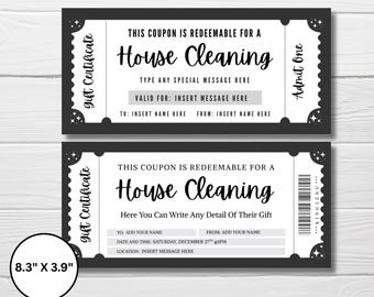 House Cleaning Gift Coupon, Editable Gift Certificate, New Home Help Ticket, Printable Chore Ticket Template, Cleaning Service Gift Voucher