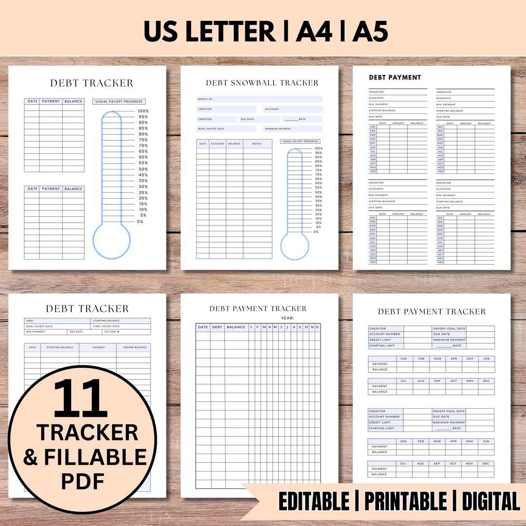 Debt Payment Tracker, Printable Journal & Planner Page, Debt Tracker ...