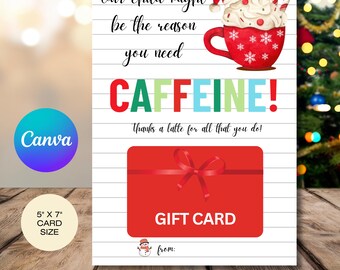 Teacher Appreciation Coffee Gift Card Holder Printable, Editable Thank you Appreciate Gift Card, Holiday Teacher Gift Card Holder PTA PTO