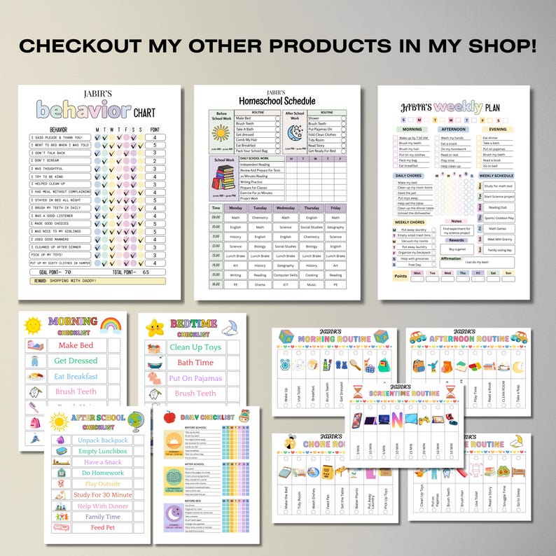 Editable Homeschool Checklist Template, Printable Homeschool Daily Schedule for Kids and Teens, Homeschooling Planner, Schoolday Routine PDF image 14