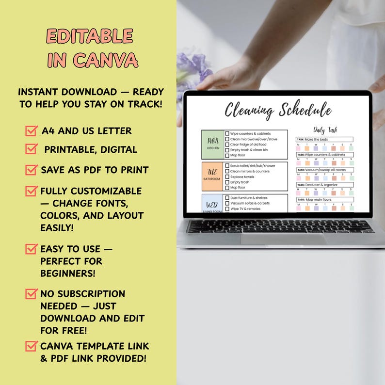 Editable Cleaning Schedule Checklist Printable, ADHD Daily Weekly ...