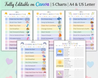 Editable Daily Checklist for Kids, Printable Morning Evening Bedtime Daily Routine Chart for Kids, Kids Visual Schedule, Toddler Chore Chart