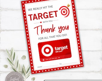 Printable Target Gift Card Holder, Thank You Gift Card For Friends, Family, Staff, Coach, Employee Team, Teacher Appreciation Gift Card PDF