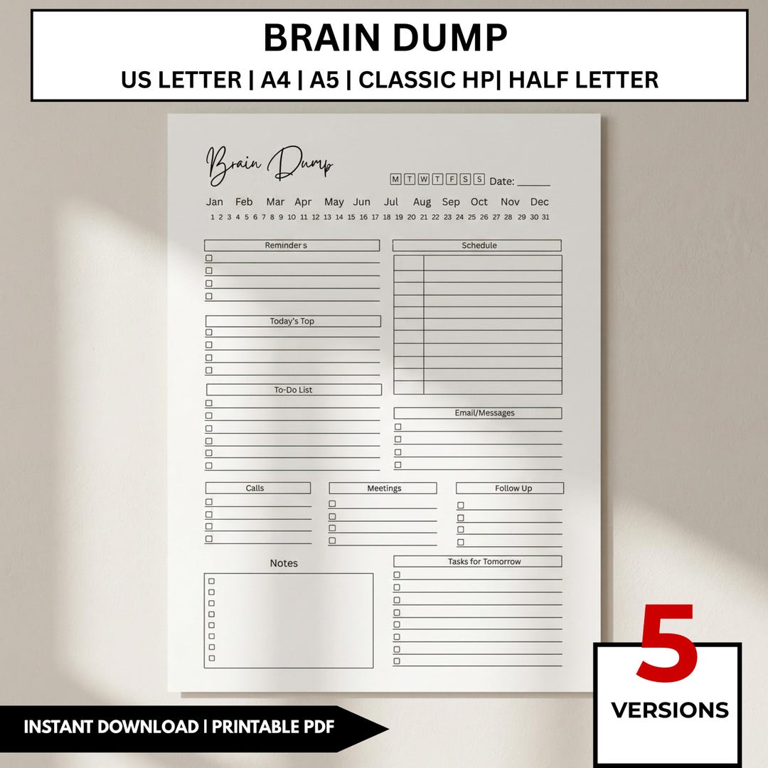 Editable ADHD Brain Dump, Printable Task List Template, ADHD Daily ...