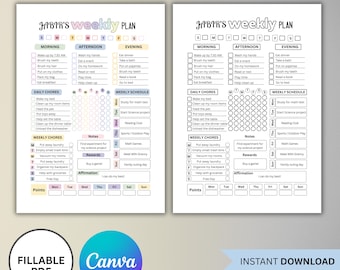 Editable Weekly Chore Chart for Kids & Teens, Pre-Teens, Daily Weekly Responsibility Checklist,  School Routine, Household Chores Schedule