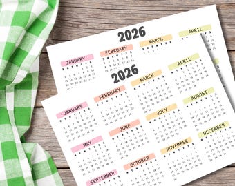 2026 Year at a Glance Calendar, 2026 Yearly Calendar Printable, 2026 Annual Calendar, Yearly Planner & Tracker, Wall Calendar, PDF TEMPLATE