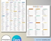 Editable Grocery List, Printable Master Grocery checklist, Blank Grocery template, Grocery Shopping List, Weekly meal planner Food Checklist