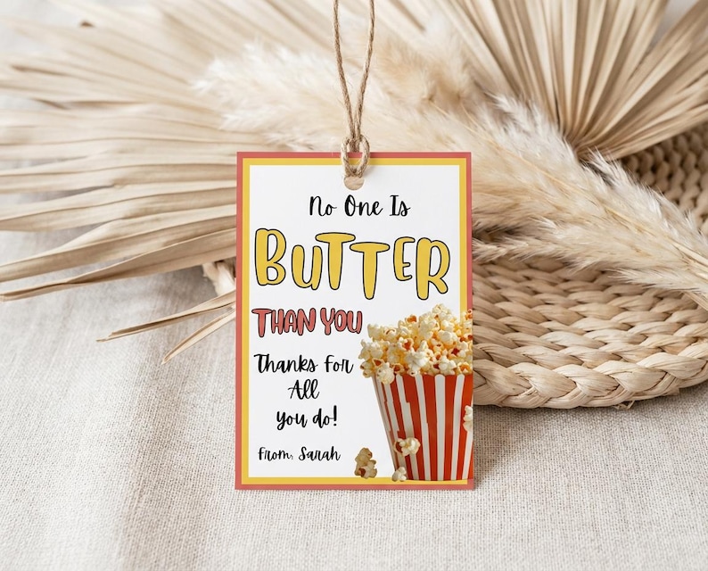 Printable Popcorn Thank You Gift Tag, Editable Teacher, Staff, Employee ...