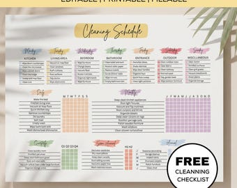 Editable Cleaning Schedule Checklist | ADHD Home Cleaning Planner | Daily Weekly Monthly Yearly Chart | Family Household & Kids Chores List