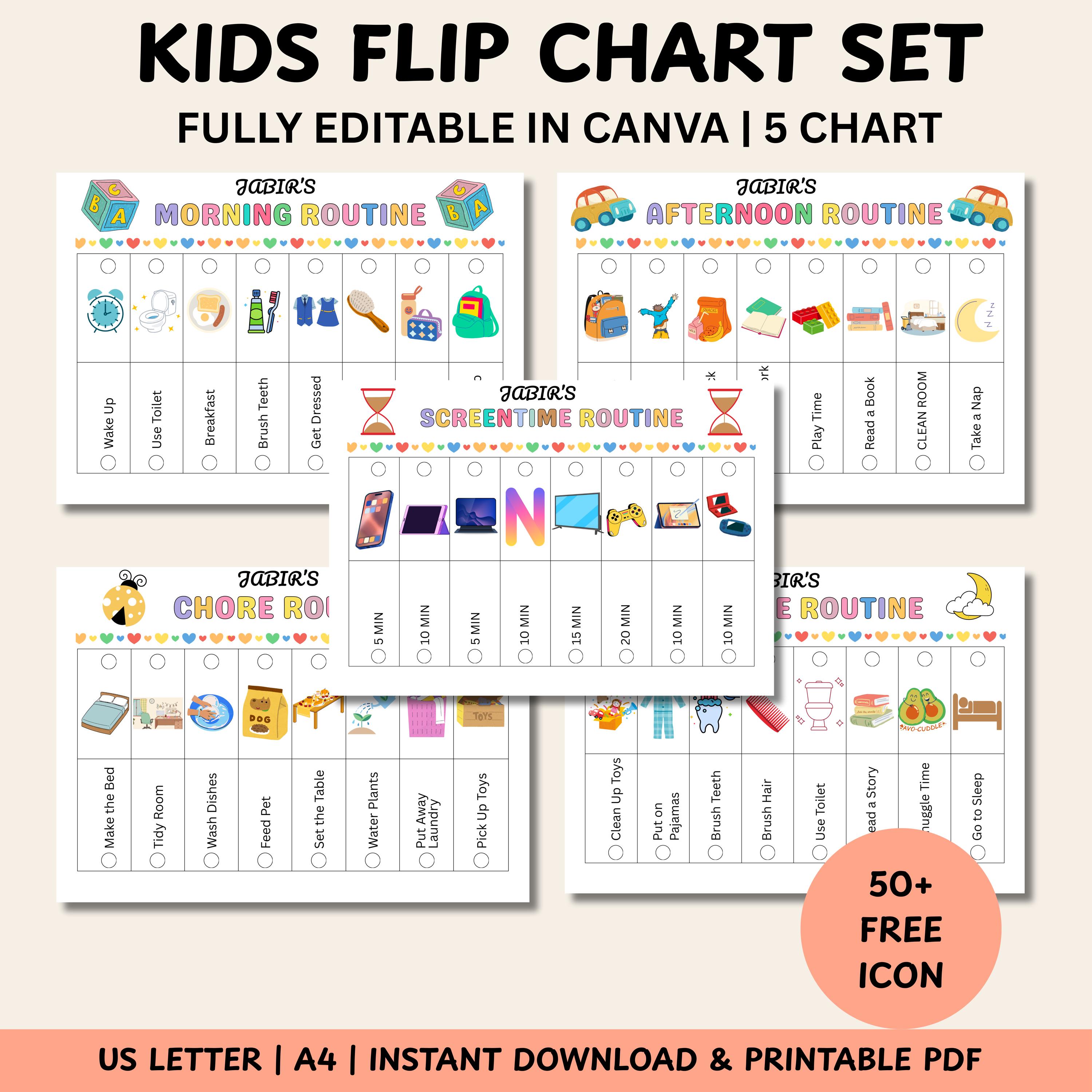 Kids Flip Routine Chart, Printable Morning Evening Bedtime Flip Chart ...