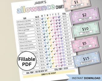 Editable Allowance Chore Chart for Teenager, Tweens, Pre-Teens, Kids Allowance Tracker Printable, Earn Money Chart, Teens Chore By Pay Chart