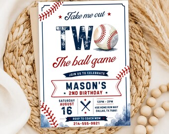 Editable Two the Ballgame Birthday Invite, Little Slugger Baseball Invite, Kids Birthday Party, Sports Boy Birthday, Baseball Birthday Party