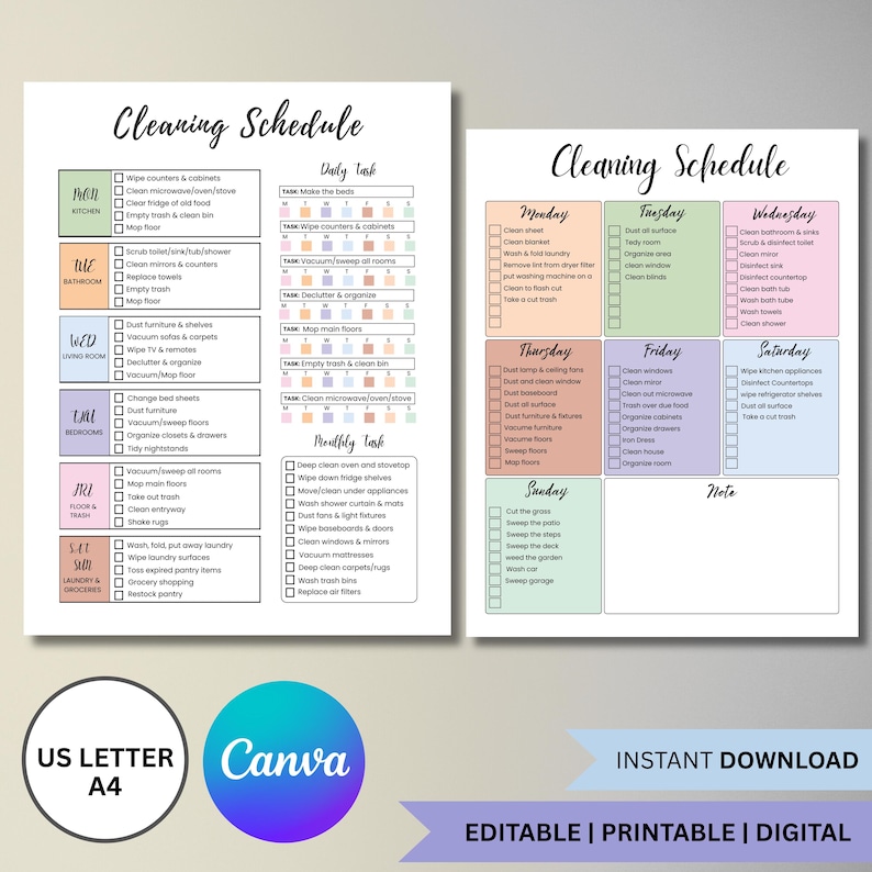 Editable Cleaning Schedule Checklist Printable, ADHD Daily Weekly ...
