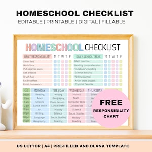 Editable Homeschool Checklist Template, Printable Homeschool Daily Schedule for Kids and Teens, Homeschooling Planner, Schoolday Routine PDF