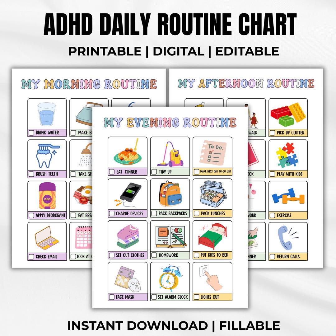 Colorful Adhd Routine Chart ADHD/ Neurodivergent Daily Visual Schedule, Family Routine Cards ...
