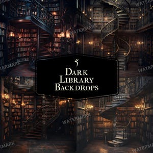 Dark Library Backdrop – Gothic Bookshelf Background – Moody & Academic Portrait Photography Overlay
