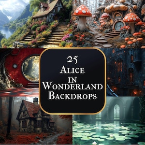 Alice in Wonderland Backdrop Set, Fantasy Storybook Digital Backgrounds for Photography, Whimsical Party Photo Booths