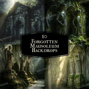 Sfondo di un mausoleo infestato – Sfondo fotografico gotico spettrale – Sovrapposizione di ritratti dark fantasy e di Halloween