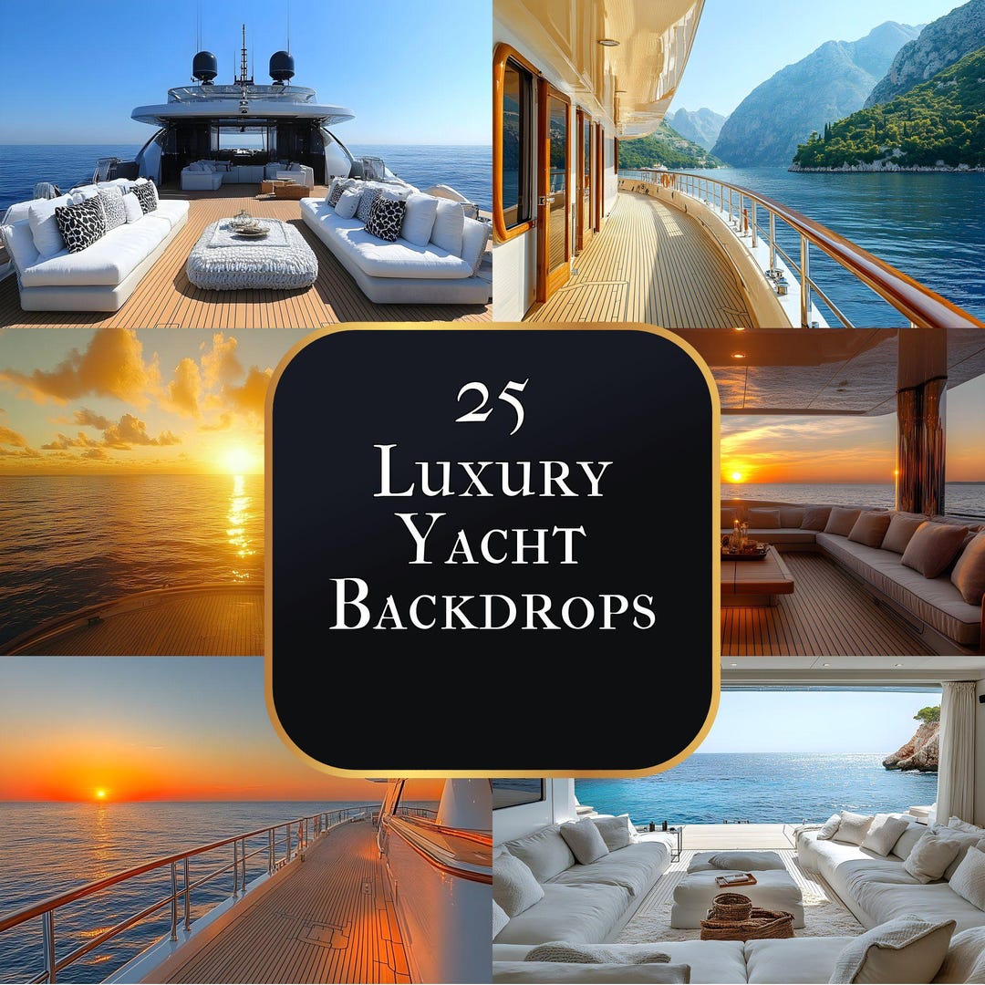 Luxury Yacht Deck Digital Backdrop Set, Ocean View Backgrounds ...