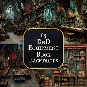 DnD Equipment Book Digital Backdrop, RPG Game Background, Fantasy Bookcase, Dungeons and Dragons Photography Prop, Virtual Background