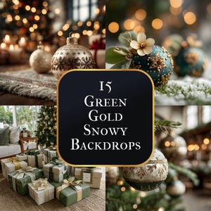Green Gold Christmas Backdrop, Indoor Snow Scene Photography Background, Holiday Photo Booth Prop, Format for Festive Photos
