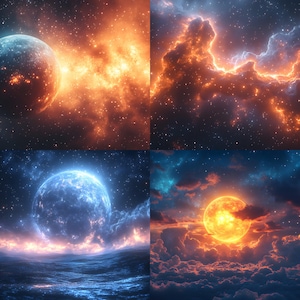Space Planets Fantasy Digital Backdrop Bundle, Dreamy Galaxy Backgrounds for Photography, High-Resolution Images