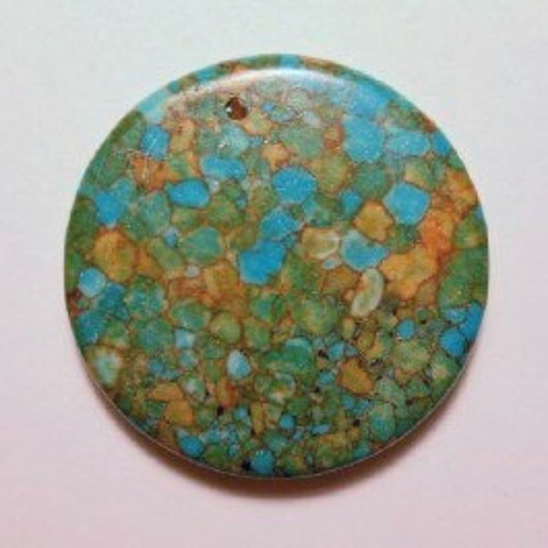 1 Mosaic Turquoise Large Coin Pendant Bead 40mm