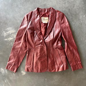 Berman's The Leather Experts Vintage Red Leather Blazer Jacket Size 14