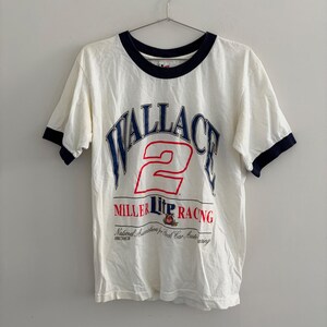 Camiseta Chase Authentics Rusty Wallace Miller Lite Racing NASCAR Ringer blanca talla M