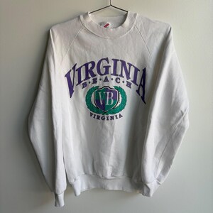 Vintage Jerzees Virginia Beach sweatshirt, wit, met raglanmouwen, gemaakt in de VS, maat M.