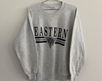 Sudadera vintage Russell Athletic de la Universidad del Este de Illinois, talla XXL, color gris, fabricada en EE. UU.