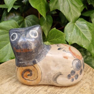 Tonala Katze | Vintage mexikanische Keramik Volkskunst