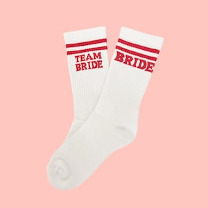Team Bride & Bride Socks – Bridesmaid Socks, Wedding Party Favors, Bride Gift, Bachelorette Party Socks, Cute Bridal Shower Gift